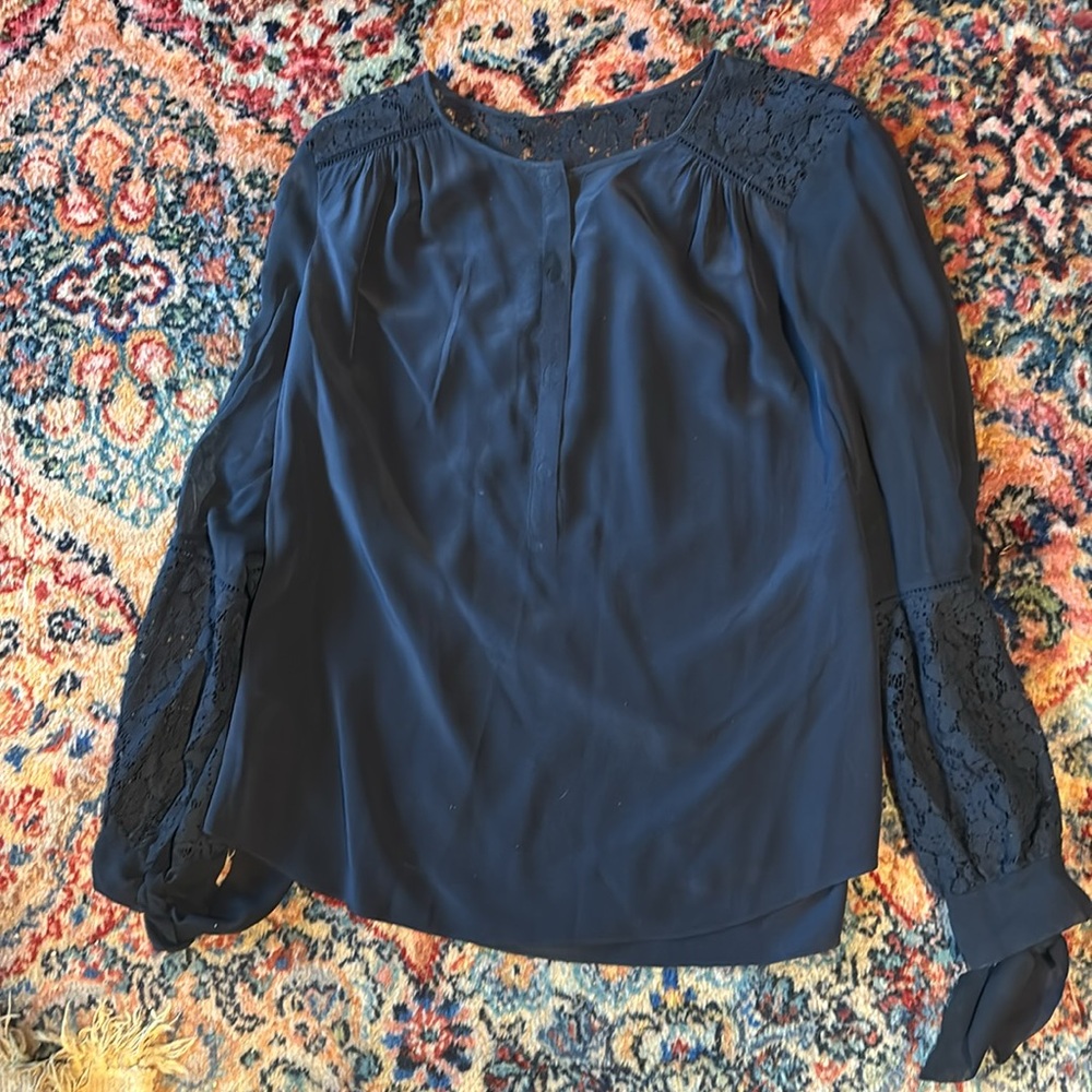 Silk and chiffon blouse with lace Rebecca Taylor size 10 - Picture 4 of 5